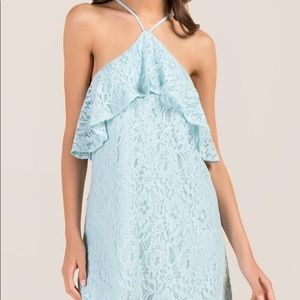 francesca’s Light Blue Flounce Bust Lace Dress